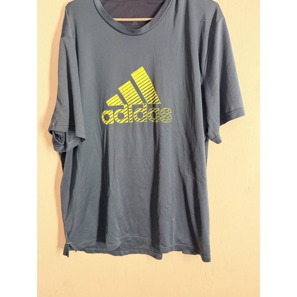Adidas Aeroready Primegreen Mens Training Shirt Gray Yellow Graphic Tee XL